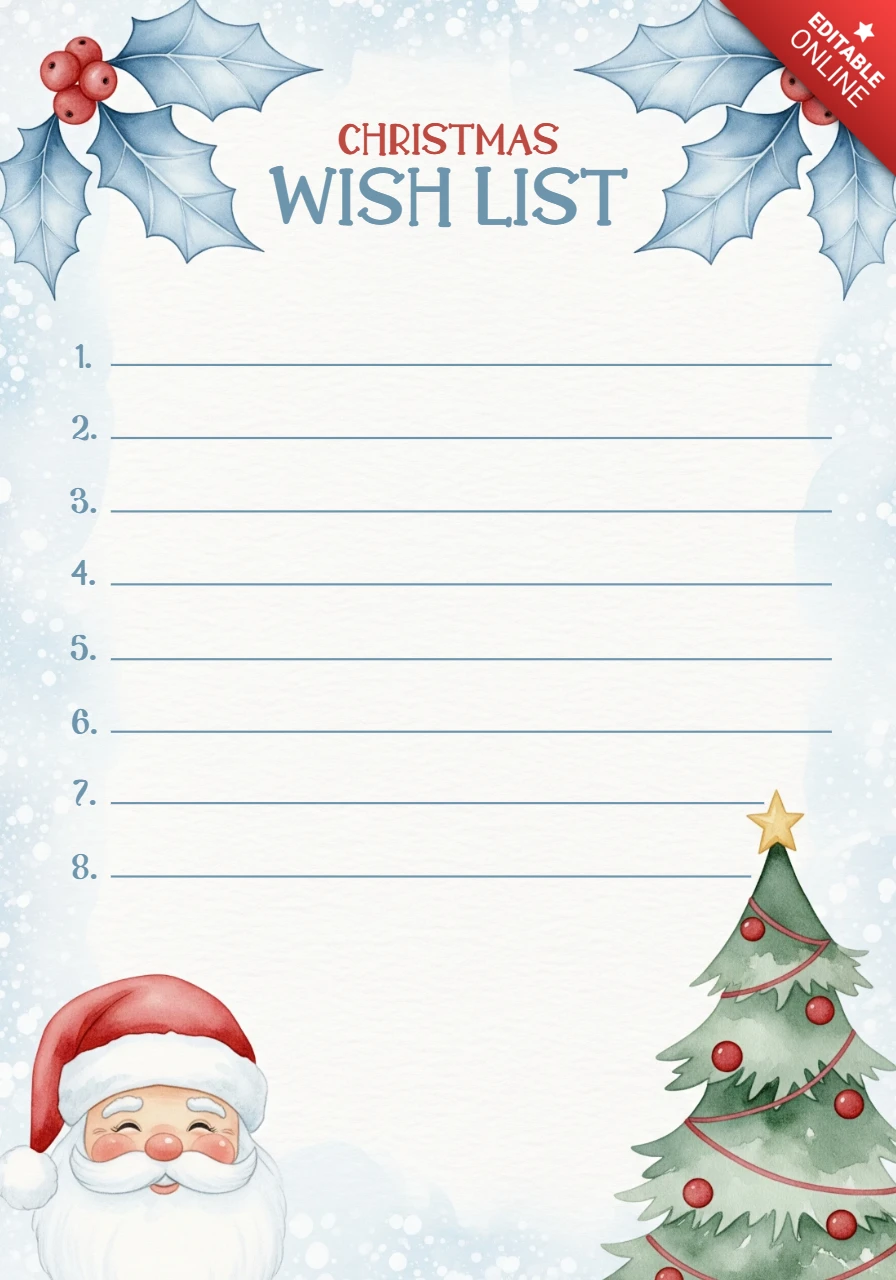 Christmas Gift Planner Editable Wish List Template with Red-Green Accents and Whimsical Winter Decor