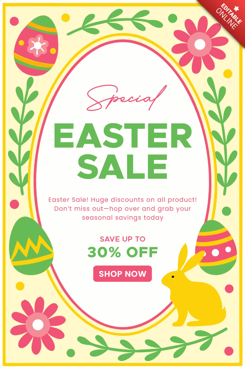 Spring-Themed Easter Sale Design Template with Colorful Floral and Bunny Graphics