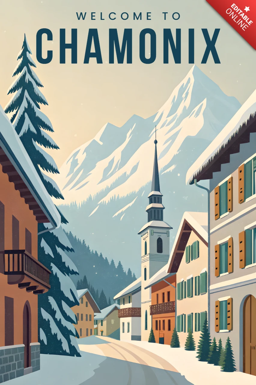 Chamonix Berglandschaft Designvorlage für Reiseposter
