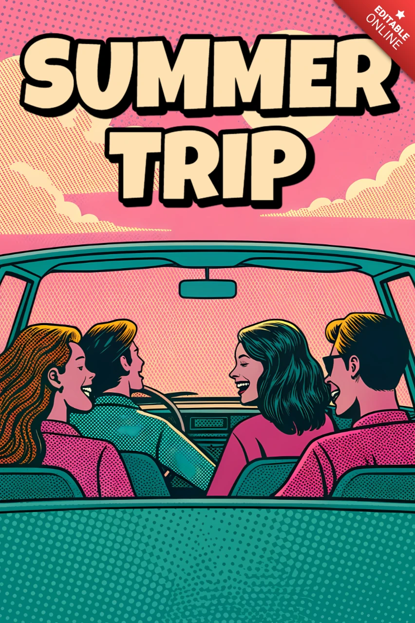 Retro Summer Trip Design Template for Travel Posters