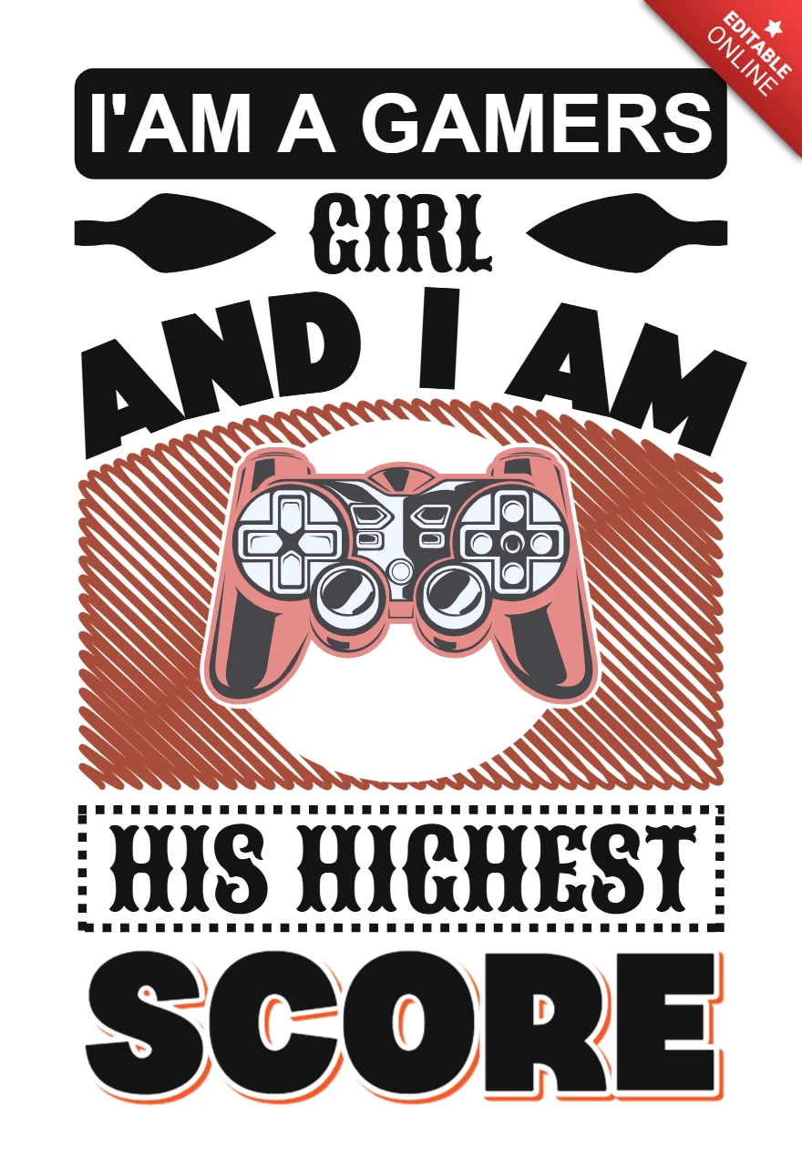 Gaming girl retro typography design template