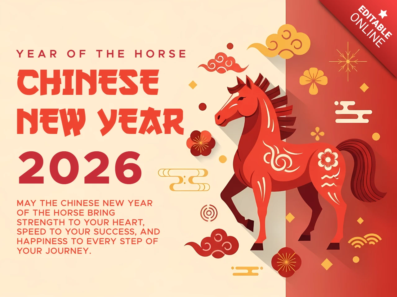 Template de design de cavalo para o Ano Novo Chinês para cartões de saudação festivos