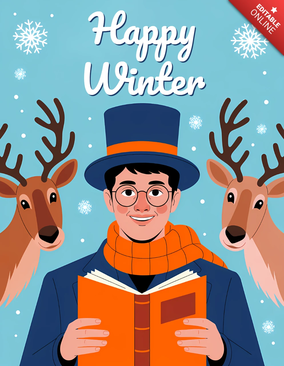 Winterwunderland-Designvorlage mit Rentieren für Feiertagsgrußkarten