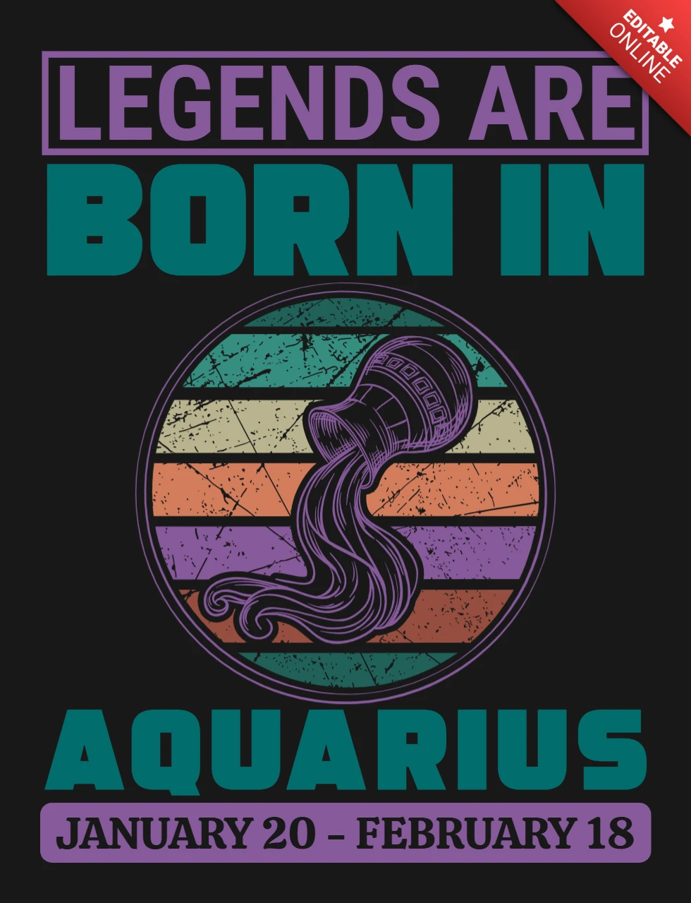 Legend are born in aquarius zodiac sign t-shirt design template