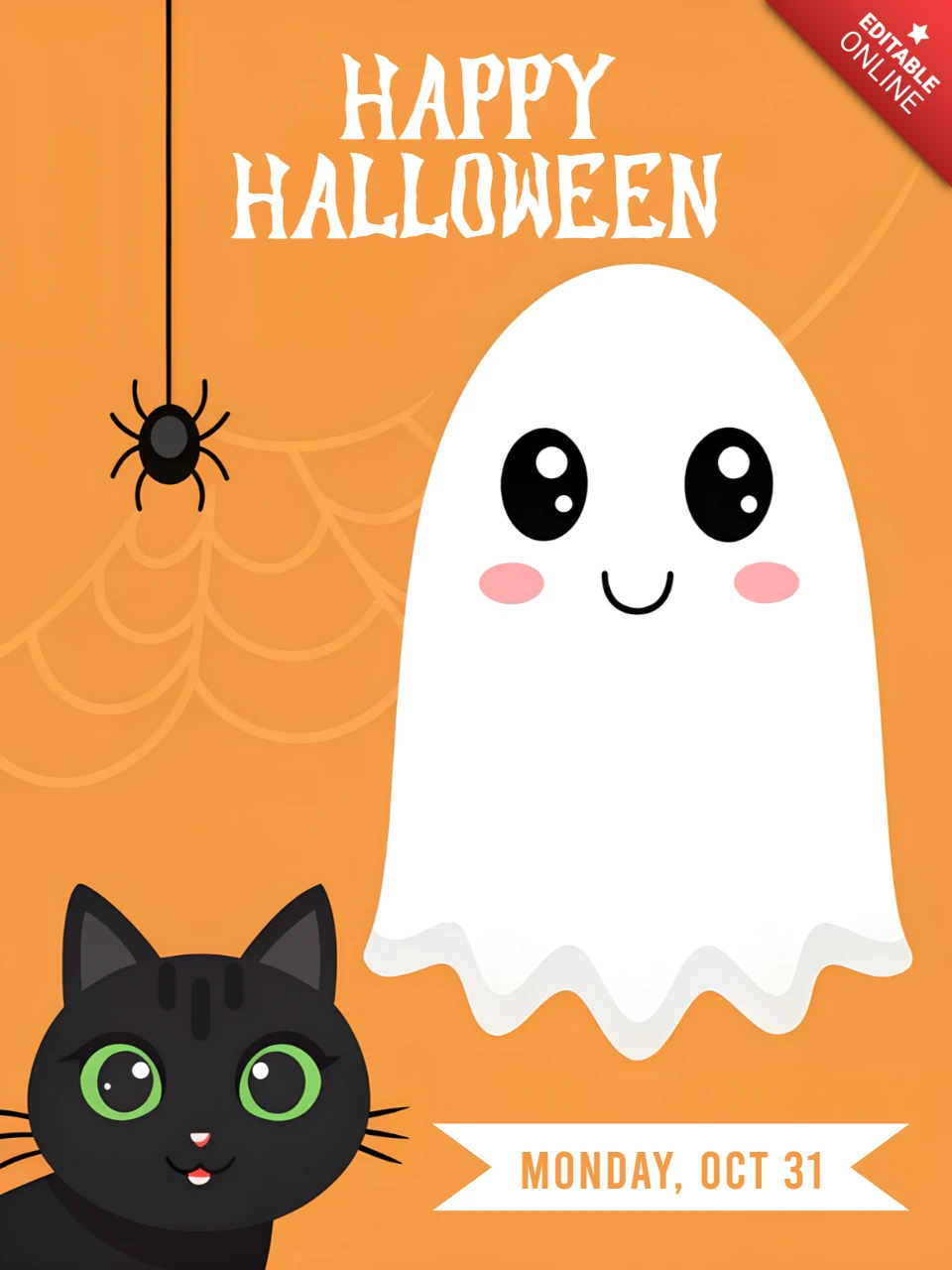 Happy Halloween Design Template with Cute Ghost and Black Cat for Merchandising