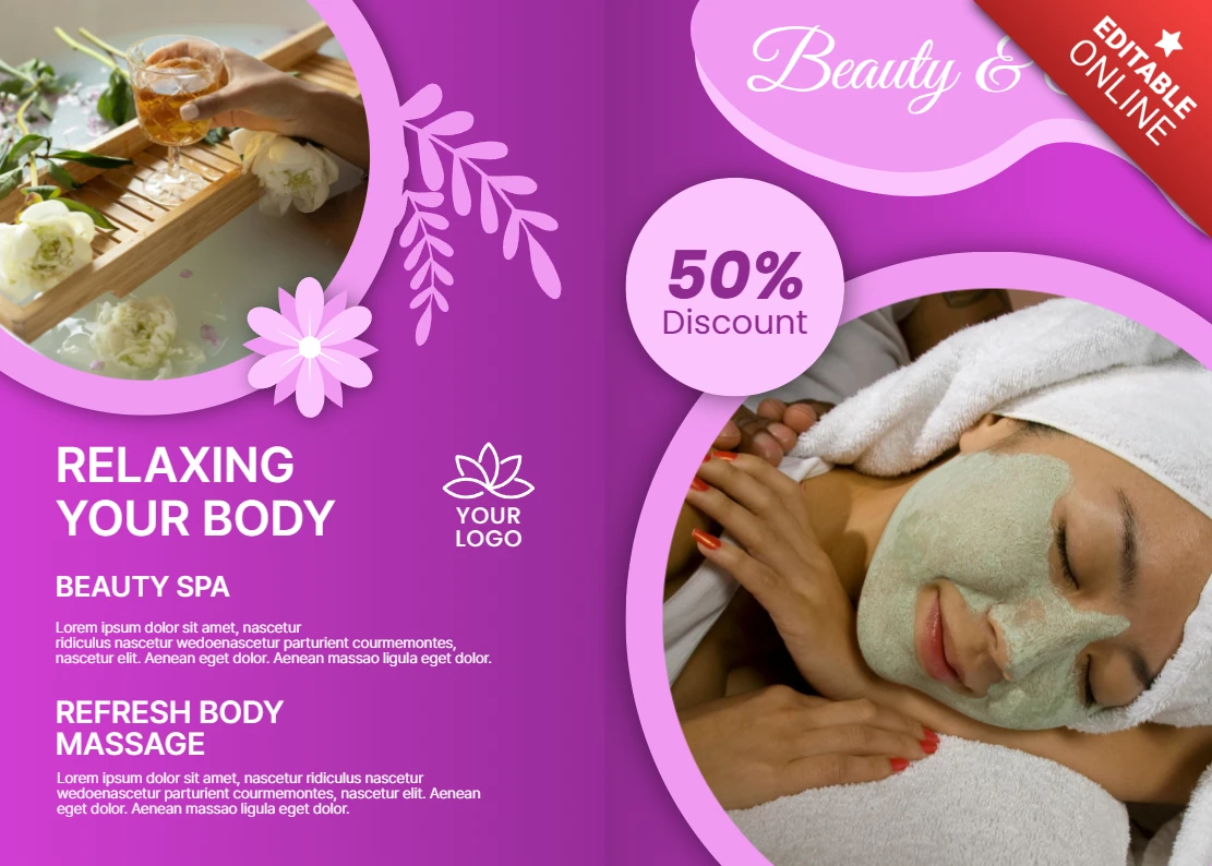 Template promocional de spa de beleza com design de facial relaxante para panfletos
