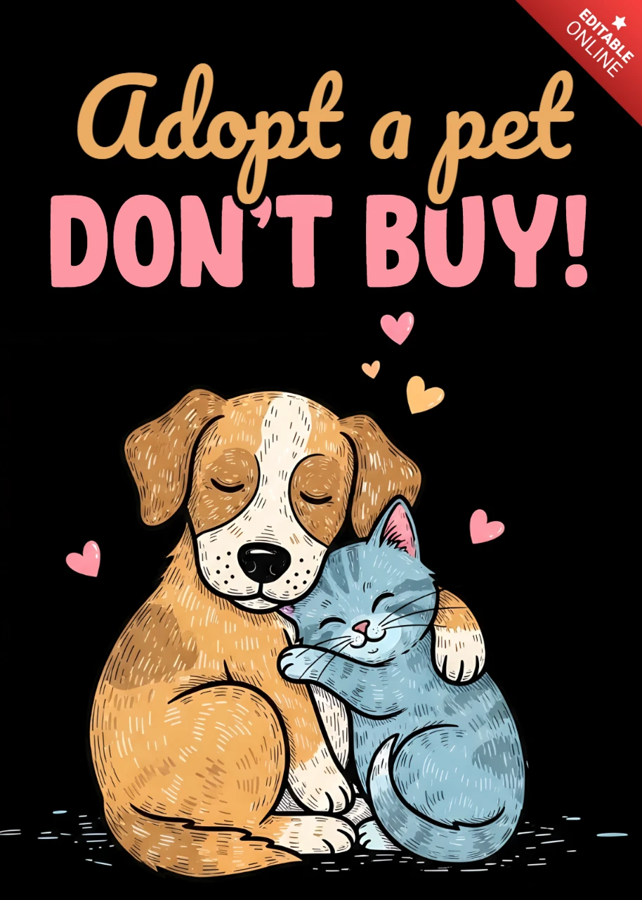 Adotta un design di cartone per animali da compagnia per il template di poster sul benessere animale
