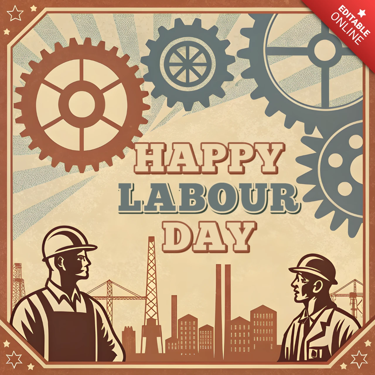 Vintage Labour Day Celebration Design Template with Gears and Workers