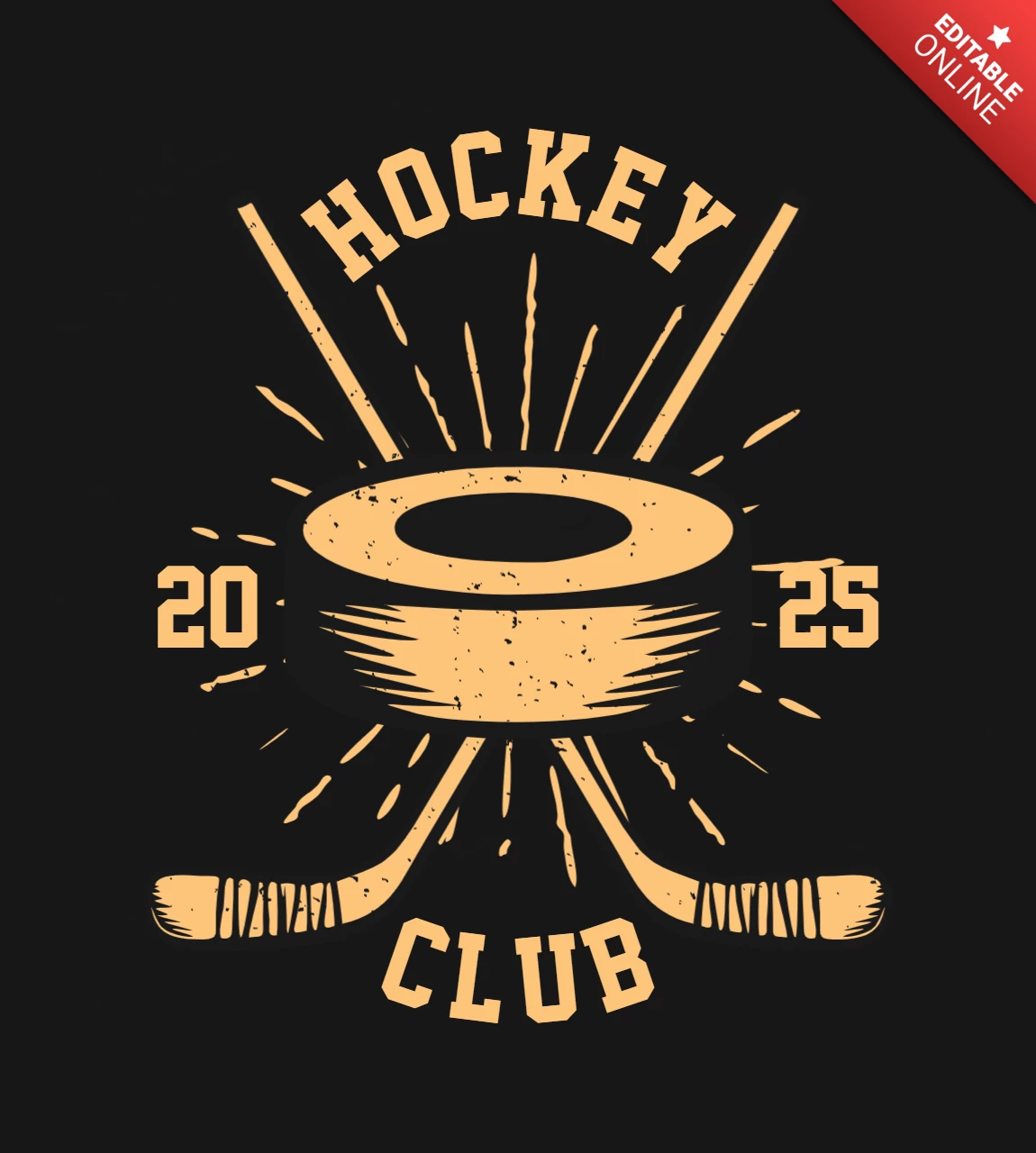 Modelo de design de camiseta vintage de disco de hóquei e taco de hóquei