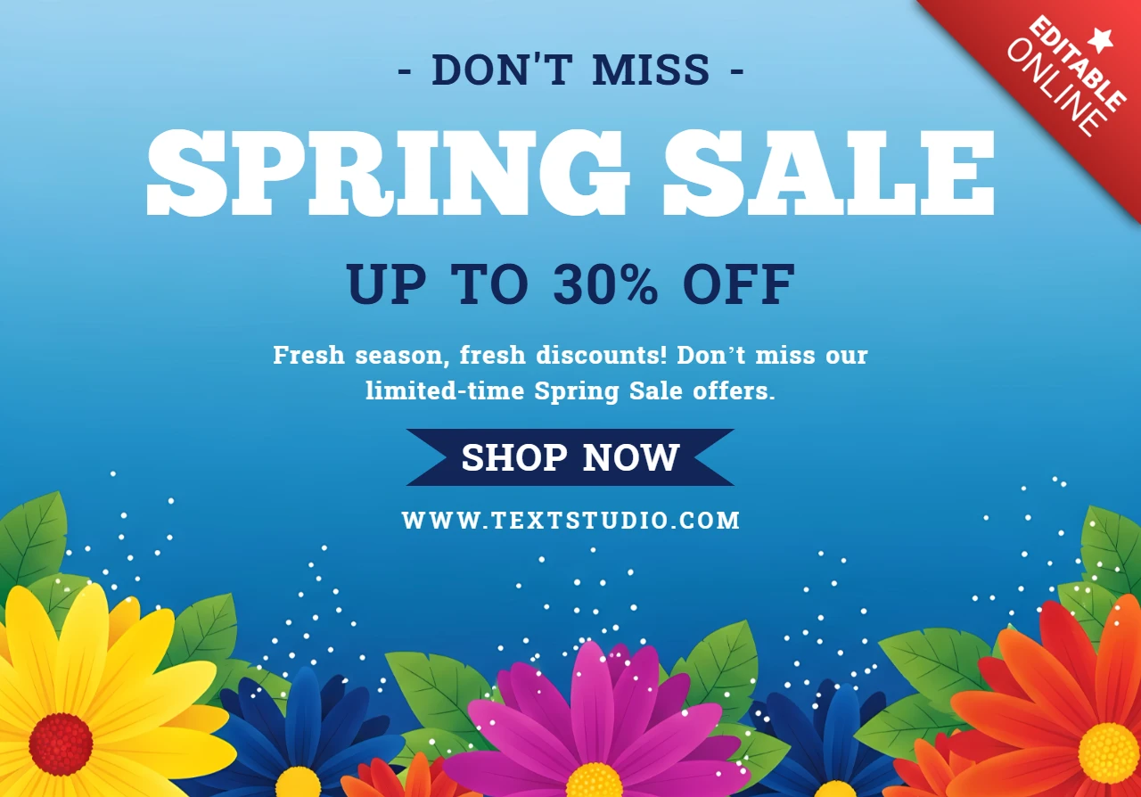 Frühjahrsverkaufs-Promotionsvorlage mit buntem Blumenmuster für Marketingflyer