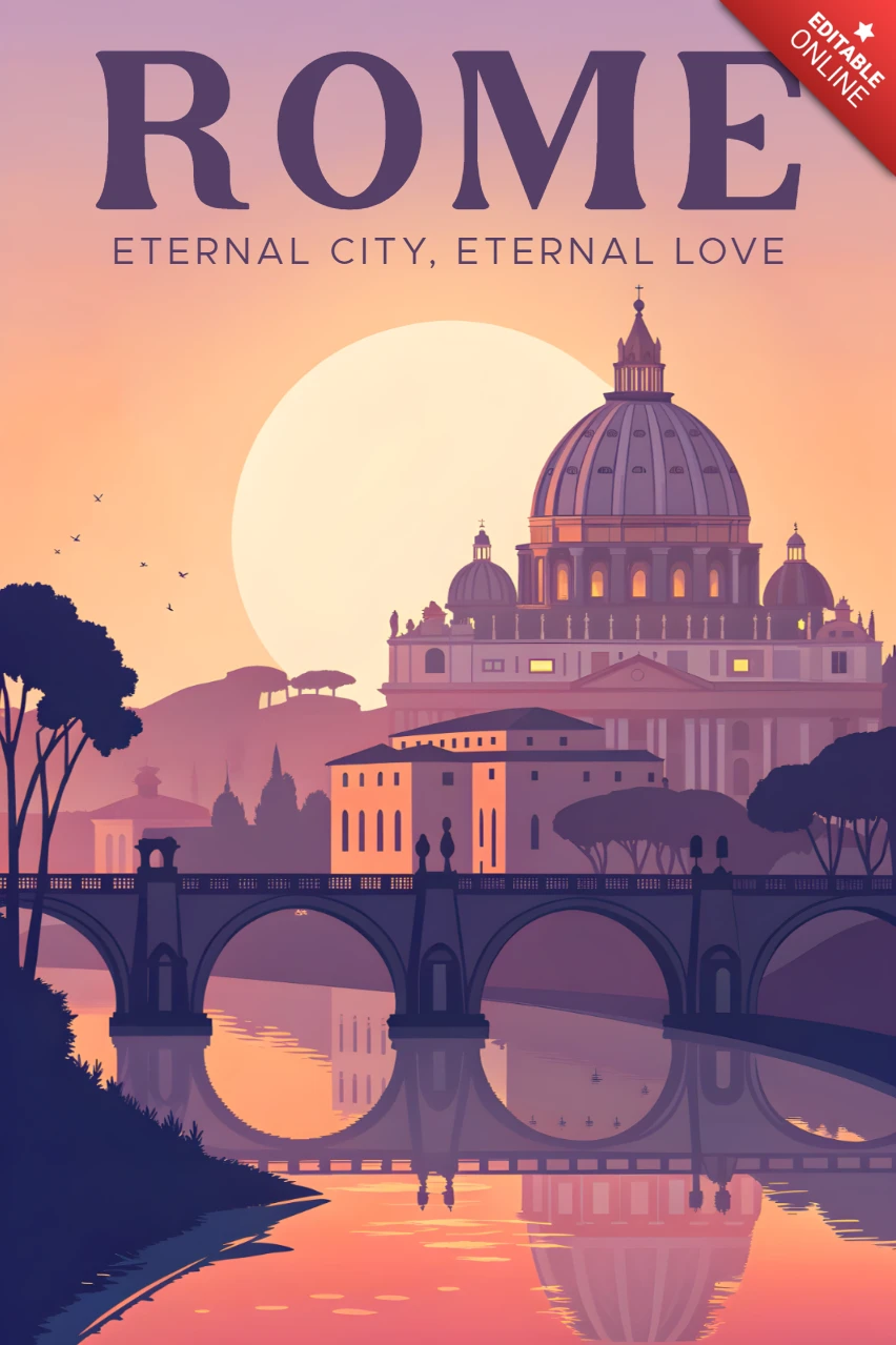 Vintage Rom-Stadtbild-Designvorlage für Reiseposter