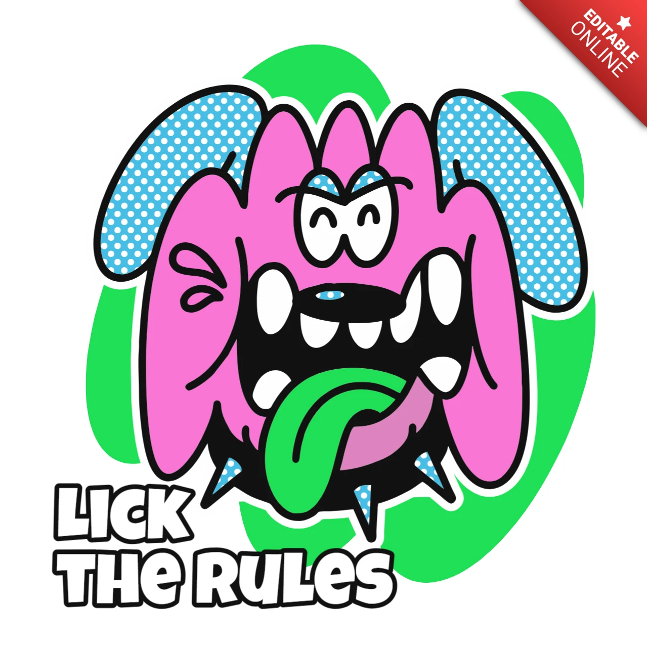 Lick the Rules Rebellious Cartoon Monster T-Shirt Design Template