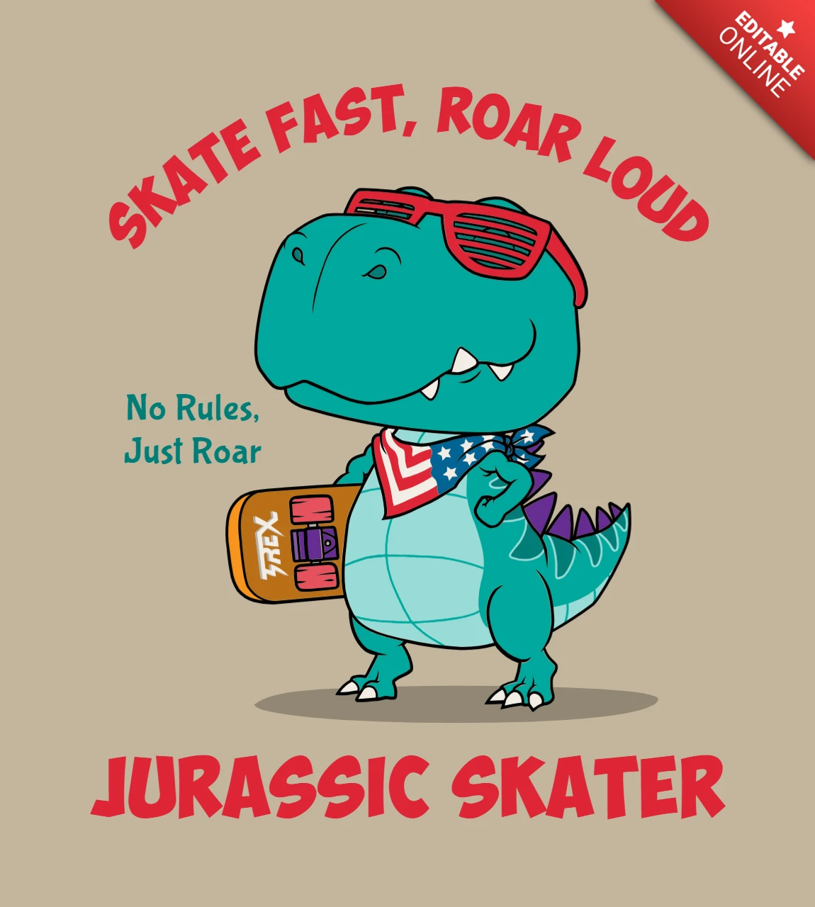 Jurassic Skater Designvorlage: schnell fahren, laut brüllen