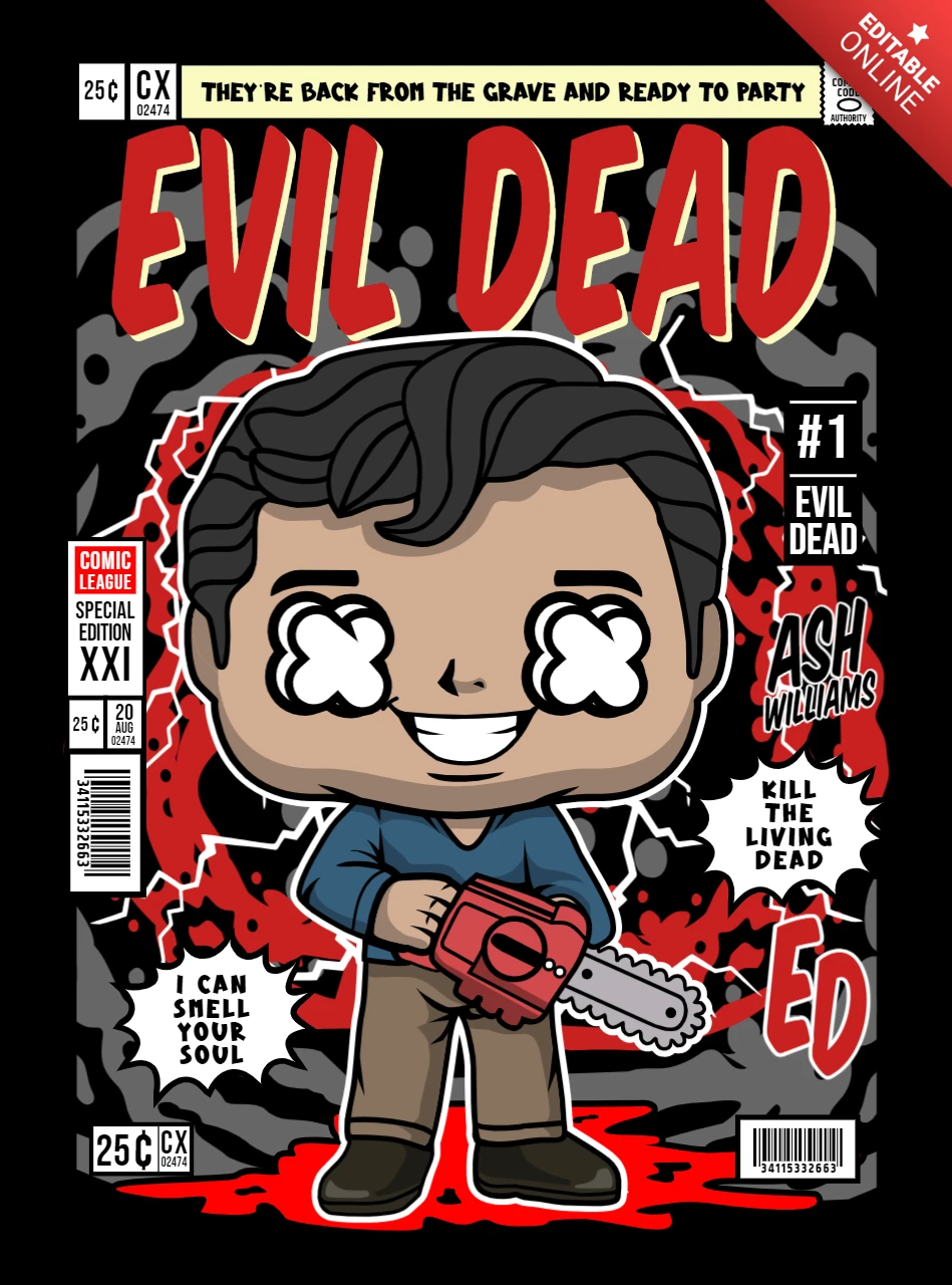 Modèle de couverture de magazine pour le personnage de bande dessinée Evil dead