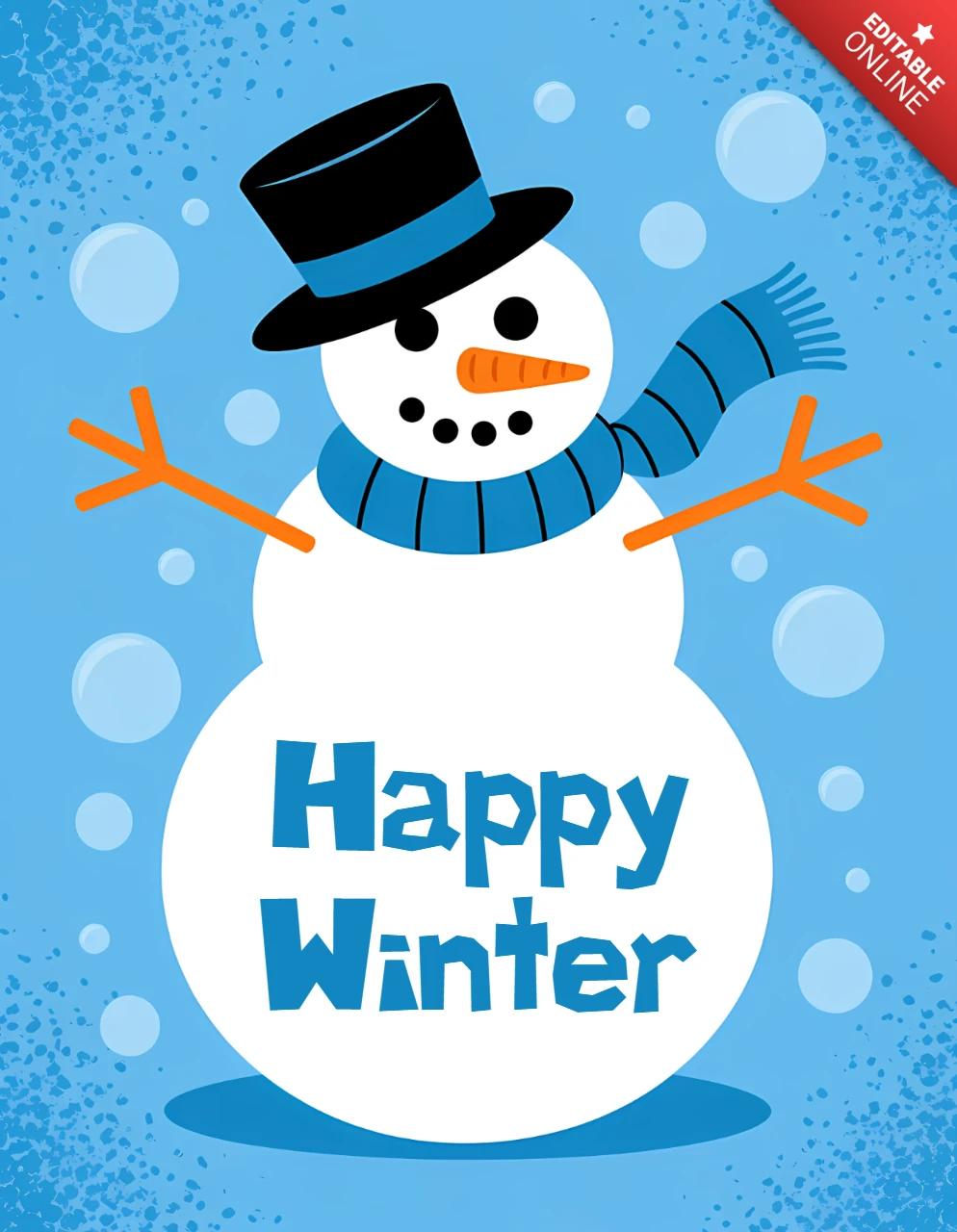 Modelo de design de boneco de neve de inverno para cartões de saudação de feriado