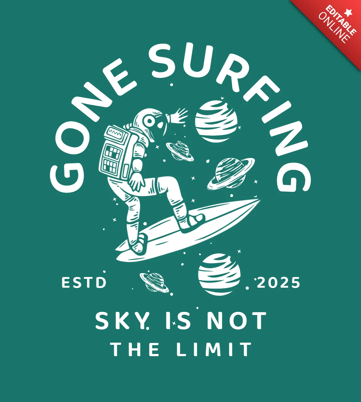 Astronaut Doing Surfing Vintage T-shirt Design Template