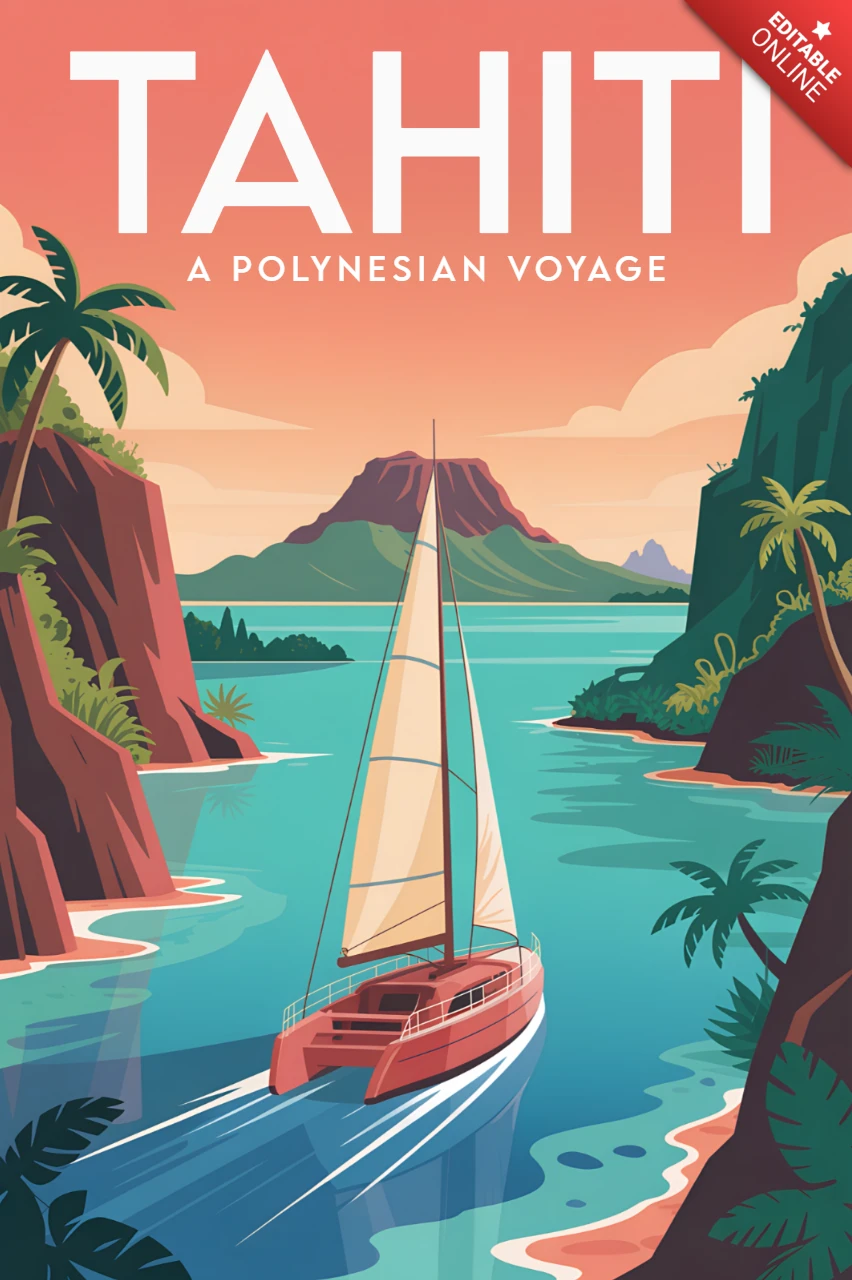 Polynesisches Reise-Design-Template mit Segelboot für Reiseposter