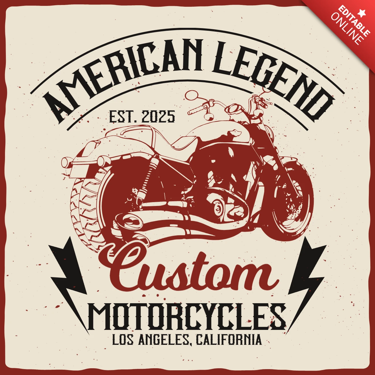 Aangepaste motorfiets vintage t-shirt ontwerpsjabloon