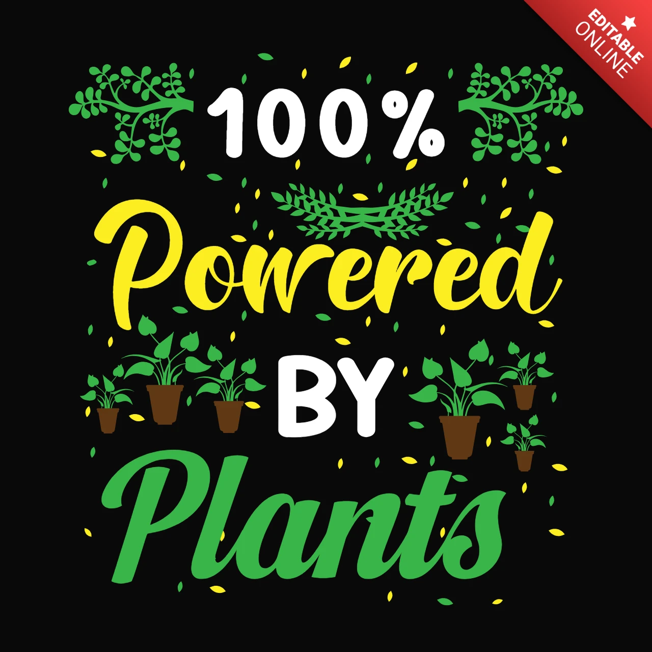 шаблон дизайна веганской футболки 100 powered by plants