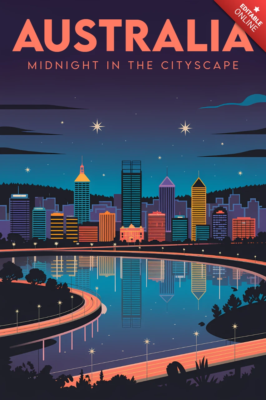Plantilla de diseño de paisaje urbano para cartel con temática de Australia