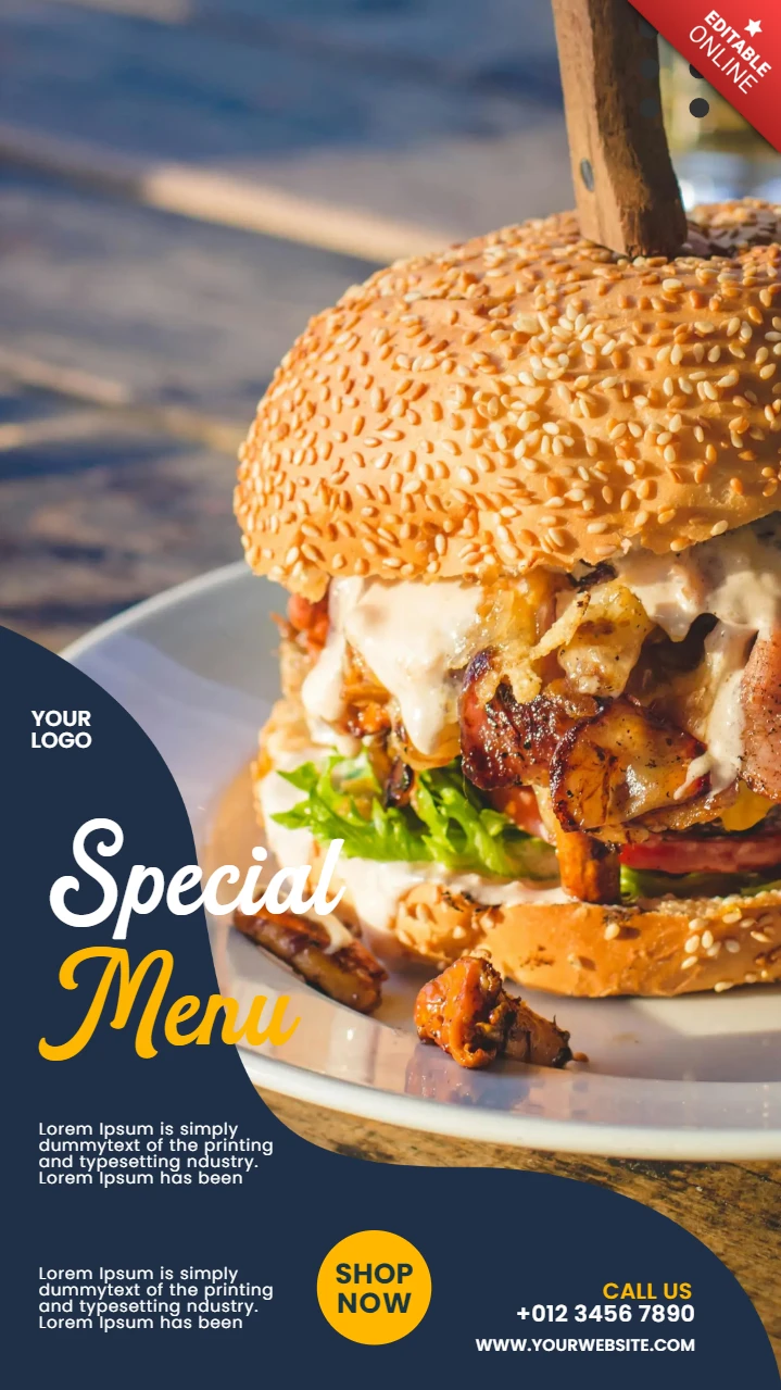 Szablon posta na instagramie ze specjalnym menu żywnościowym