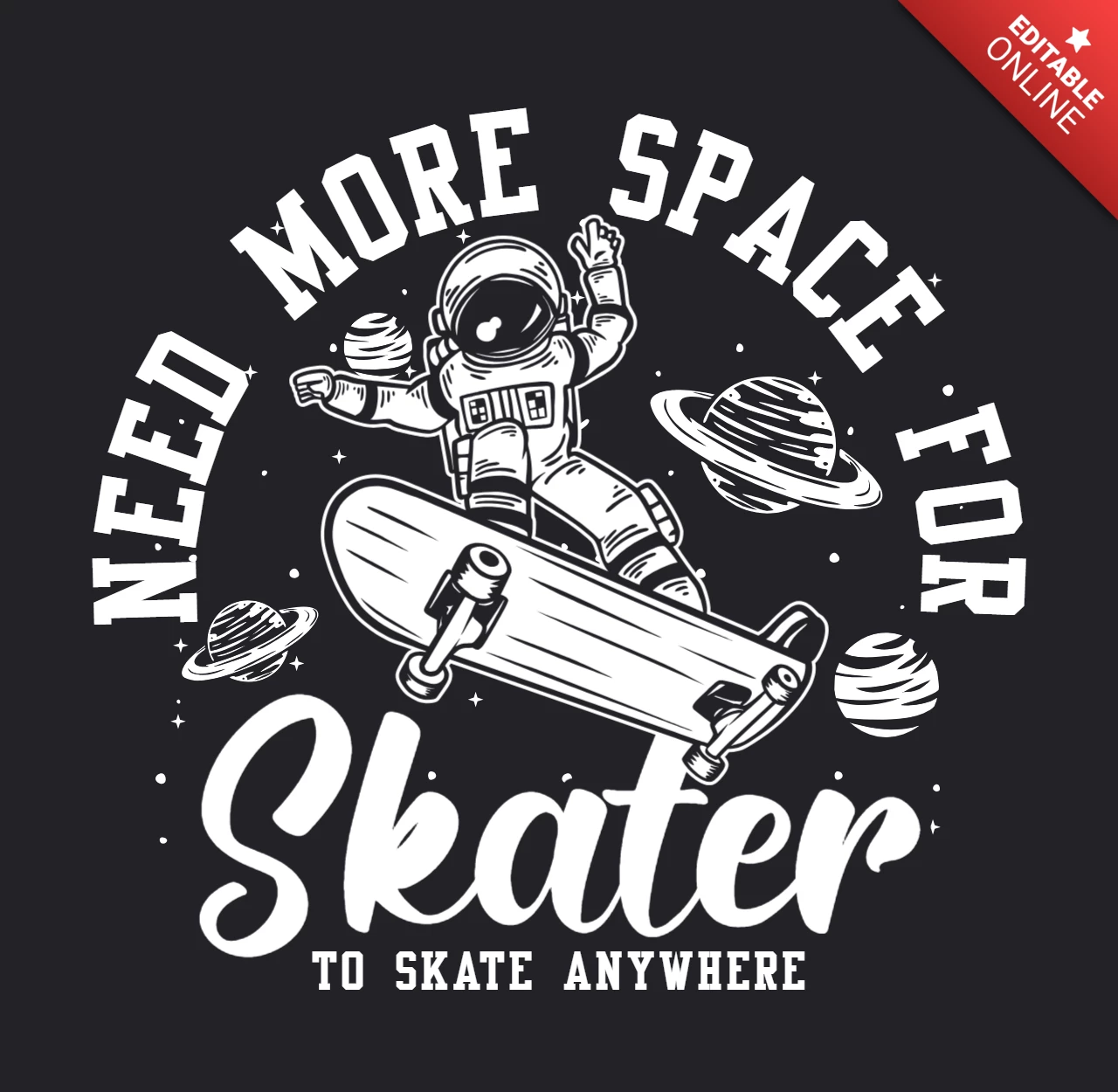 Astronaut Riding Skateboard Vintage T-Shirt Design Template