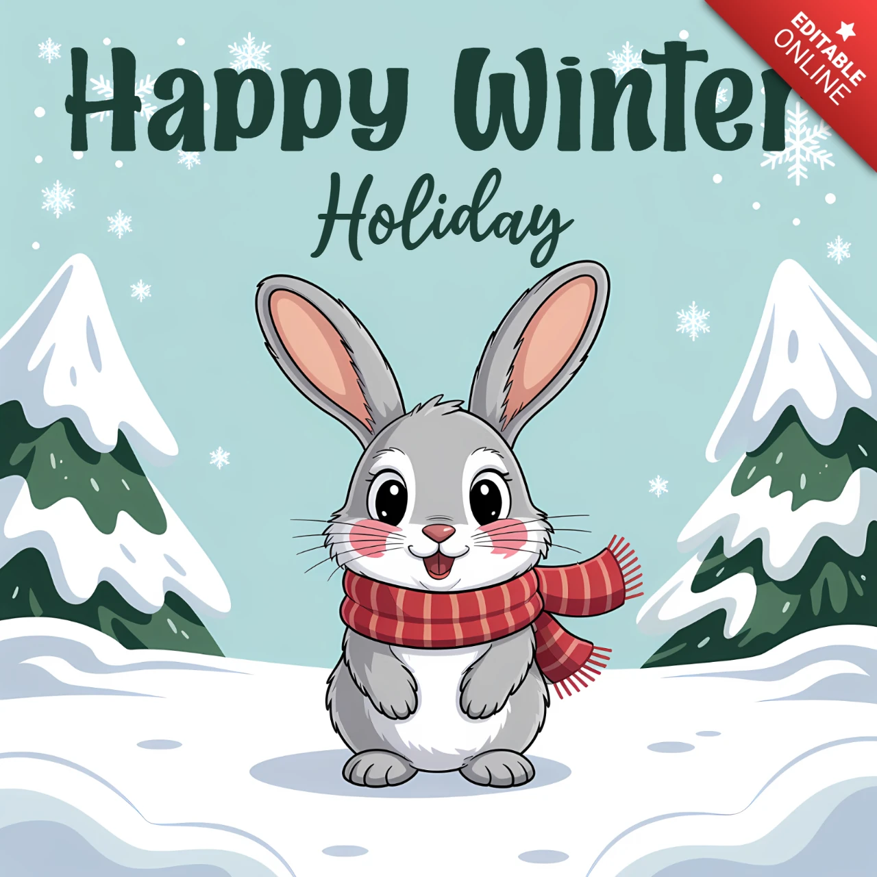 Winter Holiday Rabbit Design Template for Greeting Cards