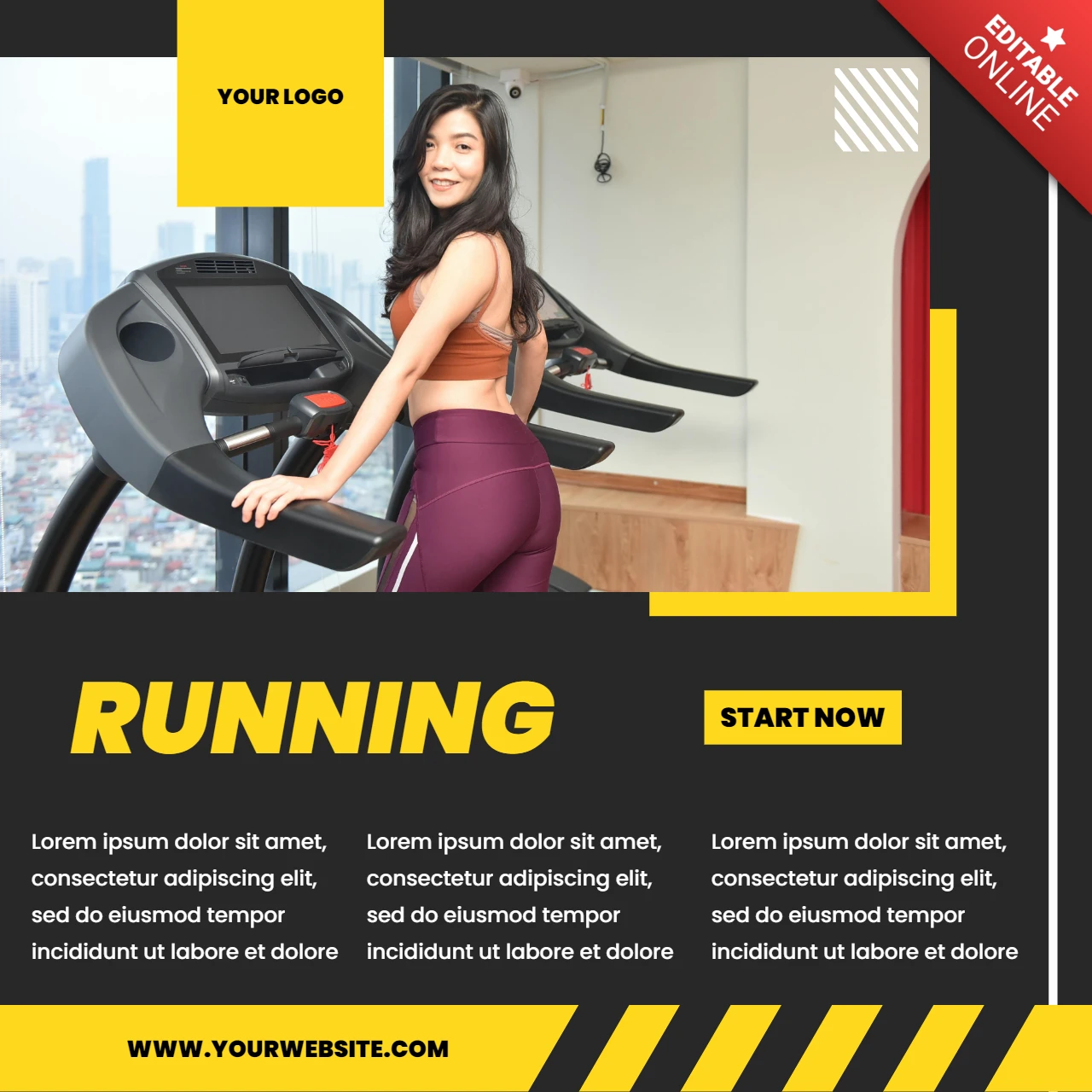 Laufen fitnessstudio lifestyle social media post design Vorlage