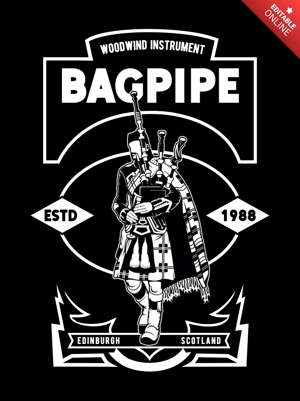 Modèle de conception de t-shirt de musicien de cornemuse écossaise
