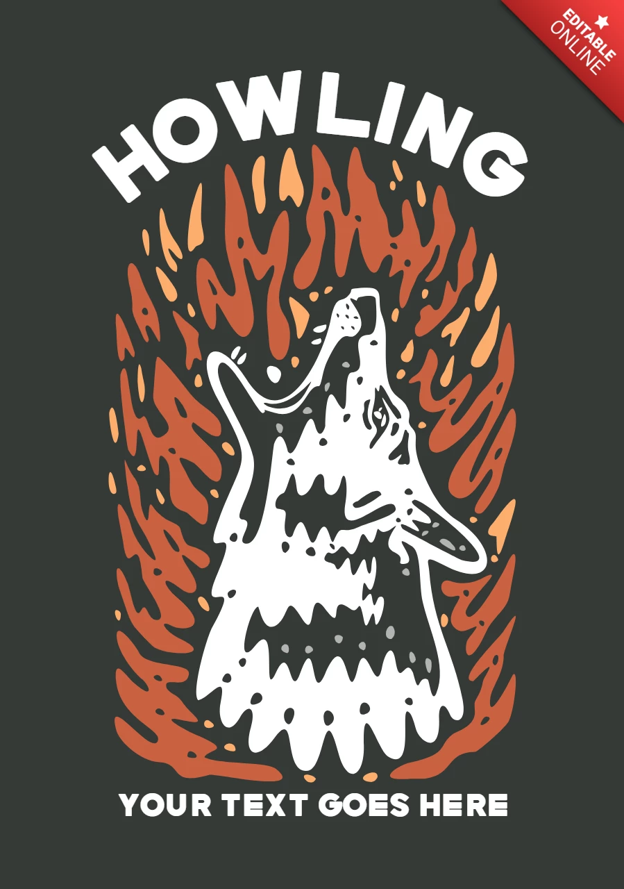 Wolf Howling Vintage T-shirt Design Template