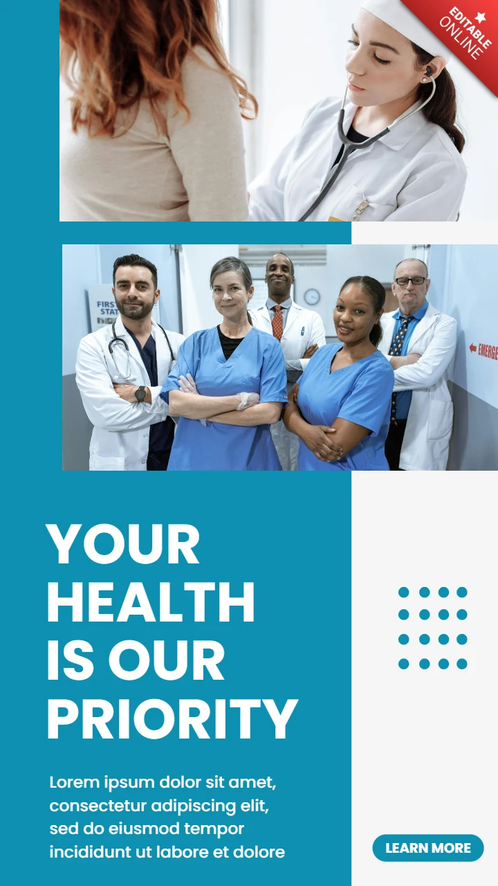 Modelo de design de história do Instagram para publicidade de assistência médica