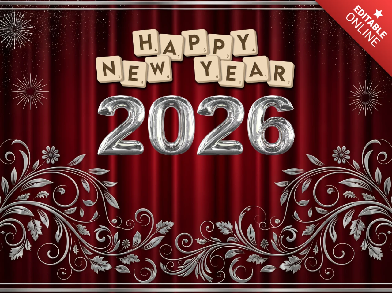 Template élégant de célébration du nouvel an 2026 avec un design floral pour des invitations festives.