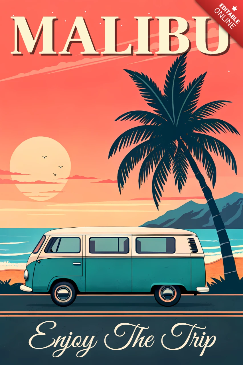 Retro-Strandbus-Designvorlage für Reiseposter