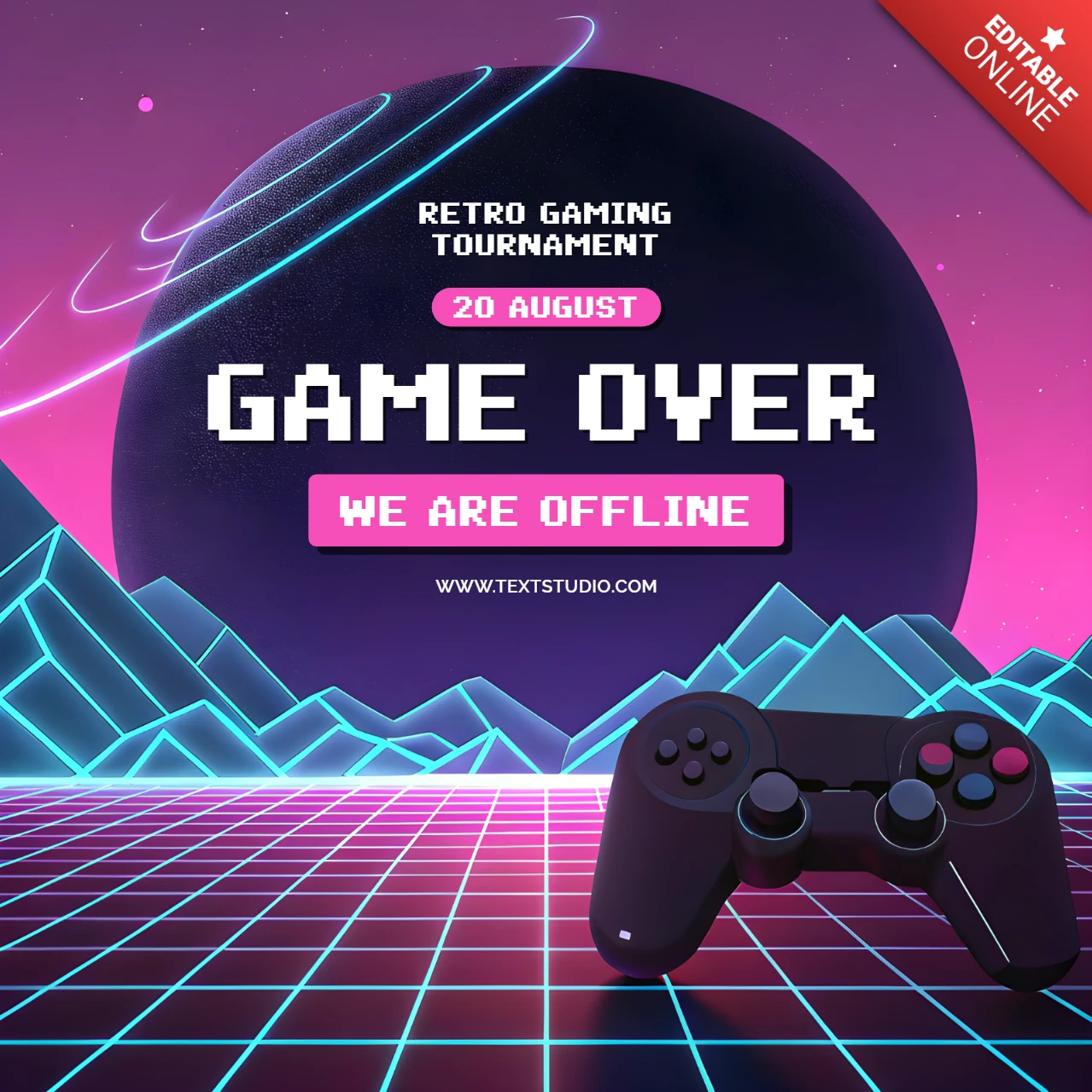 Retro-Gaming-Turnier-Vorlage mit Game Over-Design und Controller-Grafik