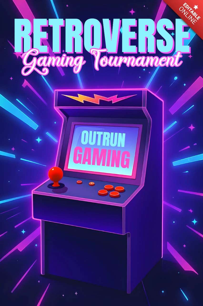 Plantilla de diseño de arcade retrowave para volantes de torneos de videojuegos