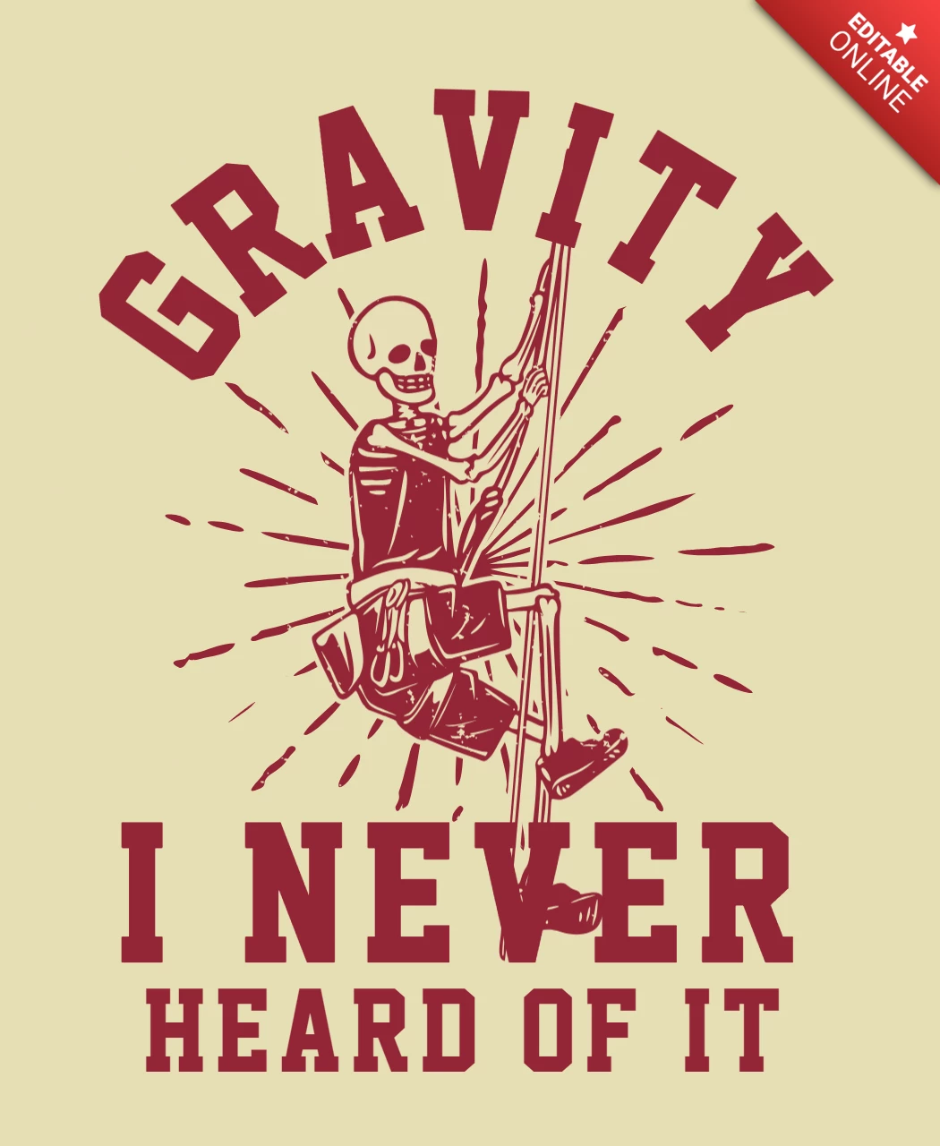 Squelette grimpant sur la corde, modèle de t-shirt vintage