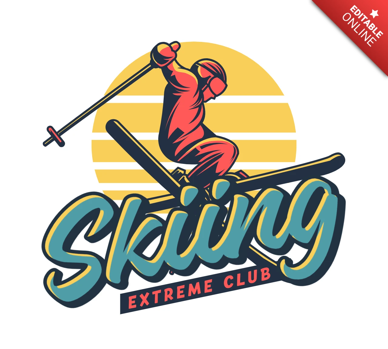 Modelo de design de camiseta de clube de esqui extremo