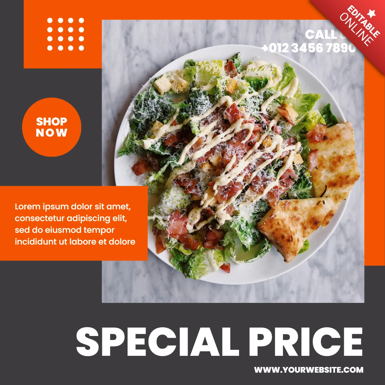 Dashing orange restaurant ad Social Media Post Design Vorlage