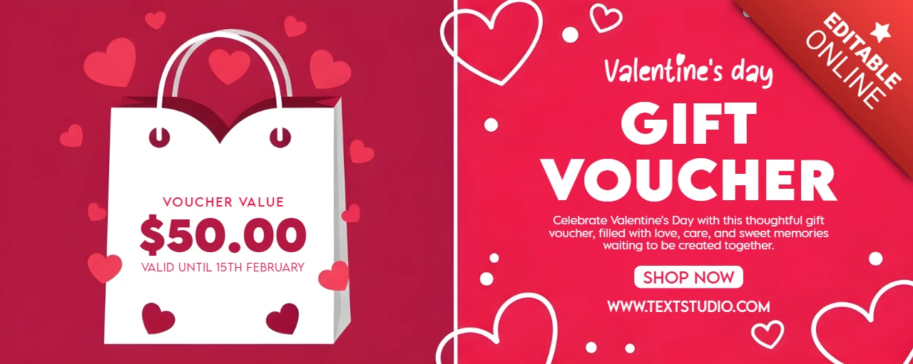 Modelo de voucher de presente para o Dia dos Namorados com elementos de coração para uso promocional