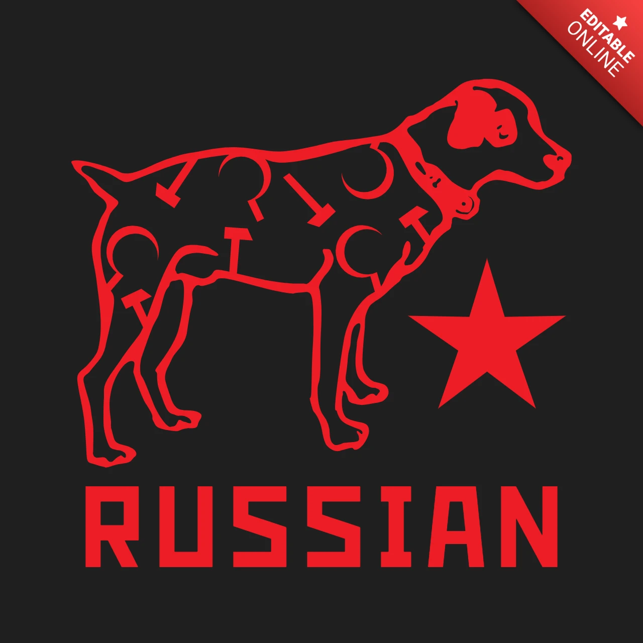 Russische hond t-shirt ontwerpsjabloon