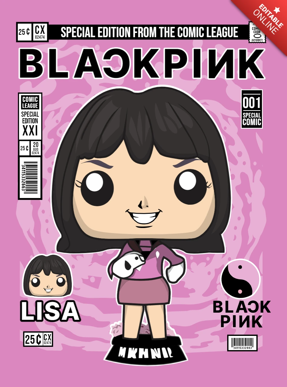 Lisa Blackpink Cartoon Character Magazine Cover Design Template