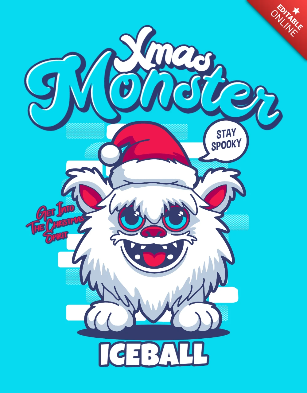 Modèle de conception d'affiche de dessin animé de monstre blanc et moelleux de Noël