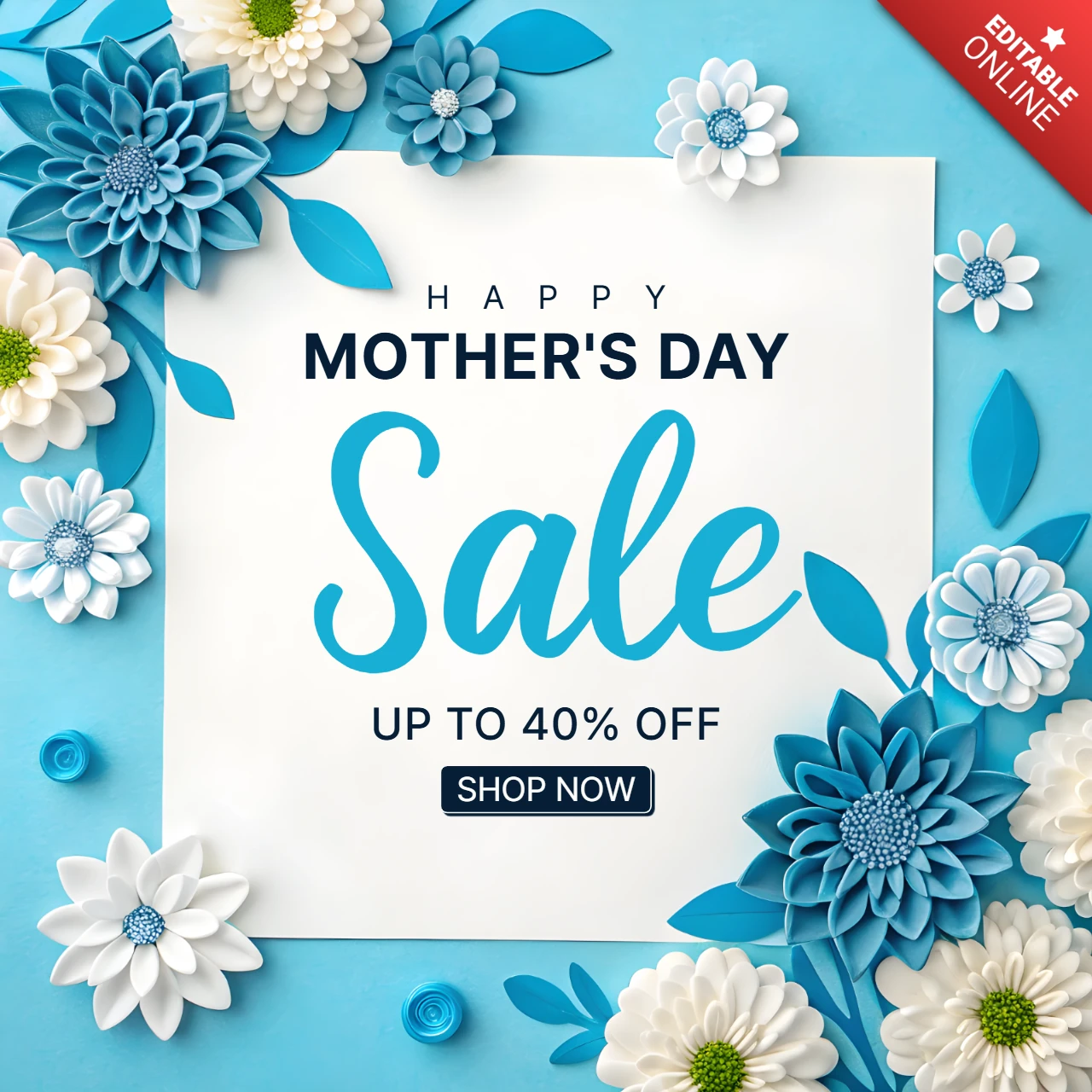 Diseño de plantilla de rebajas florales para el día de la madre - gráfico promocional editable con 40% de descuento