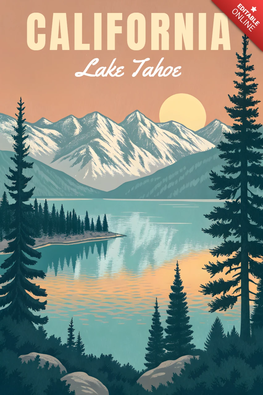 California Lake Tahoe Vintage Landscape Design Template for Posters