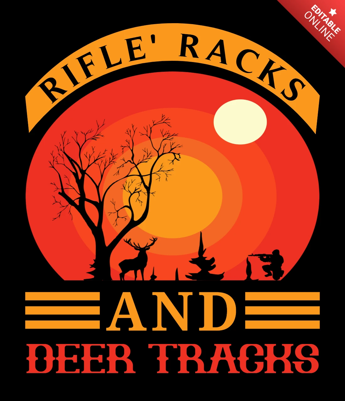 Rustic Hunting Design Template with Deer Tracks and Rifle Racks