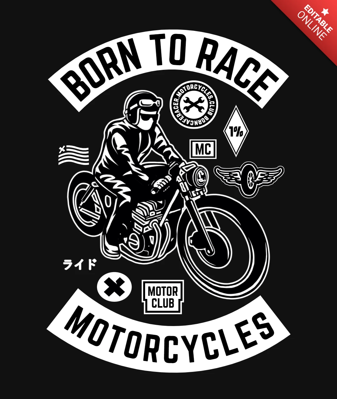 Modello di t-shirt Born to race motorcycles