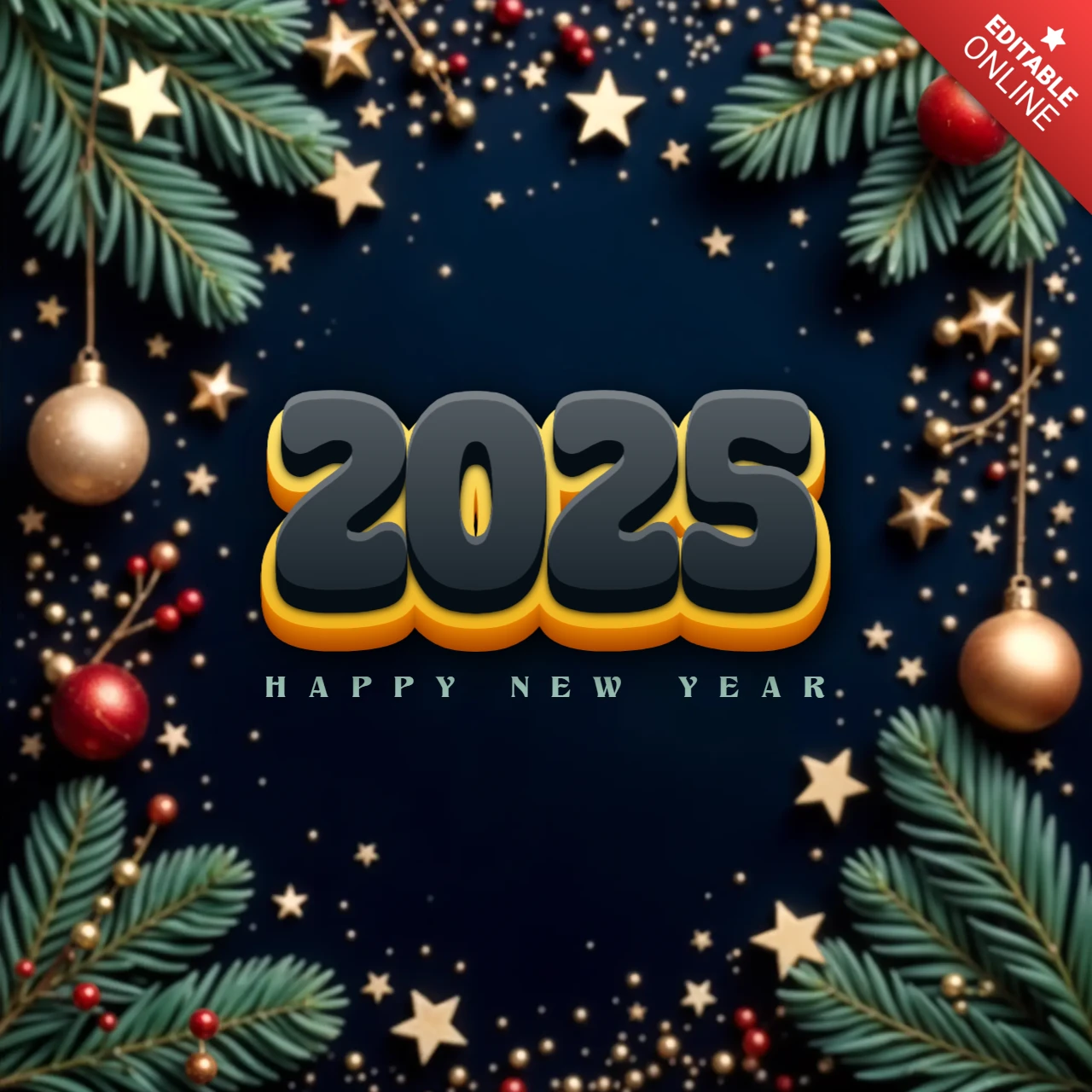 Plantilla de diseño de año nuevo 2025 con tema navideño