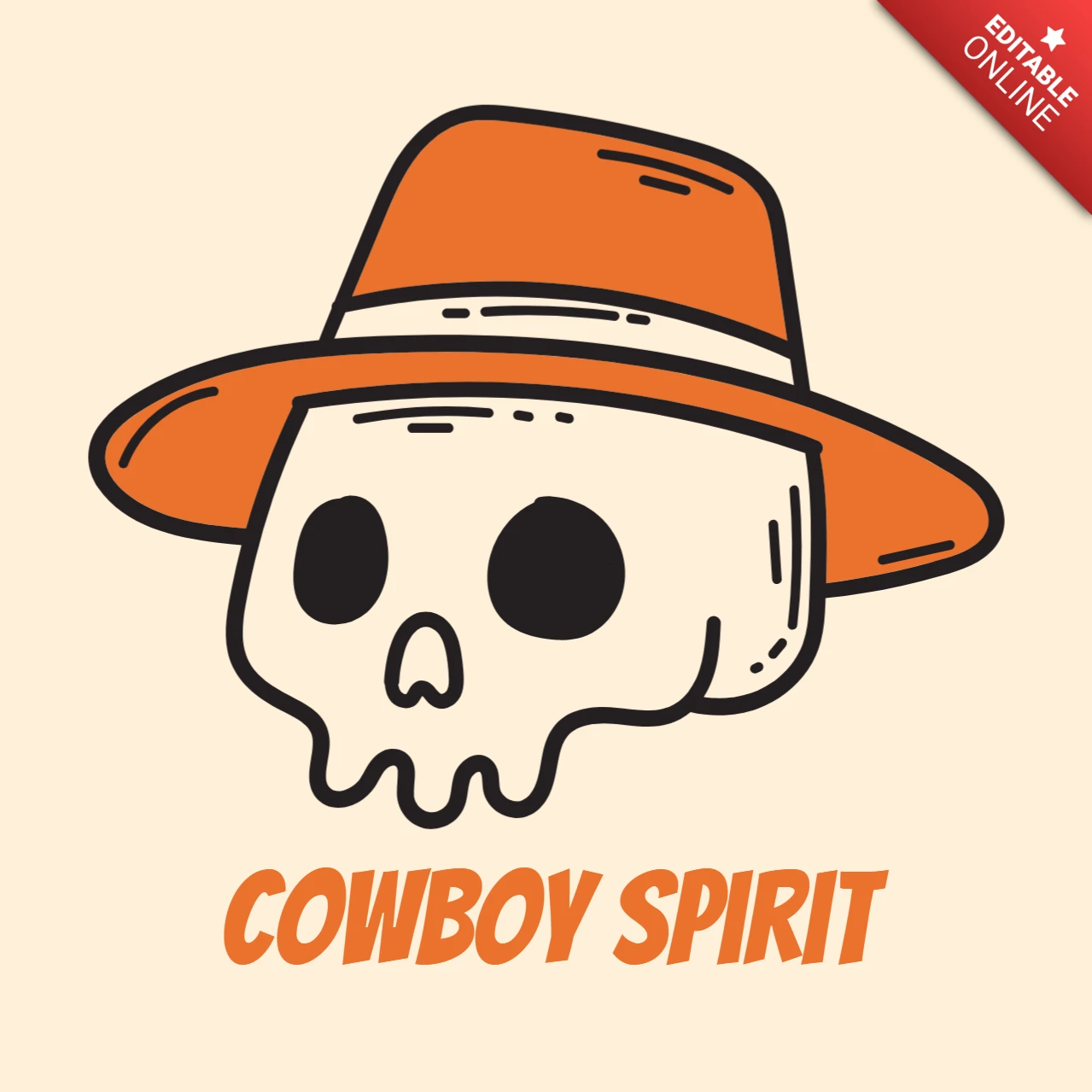 Cowboy Spirit Skull Western Hat Cartoon with Wild West Streetwear & Edgy Merch T-Shirt Design Template