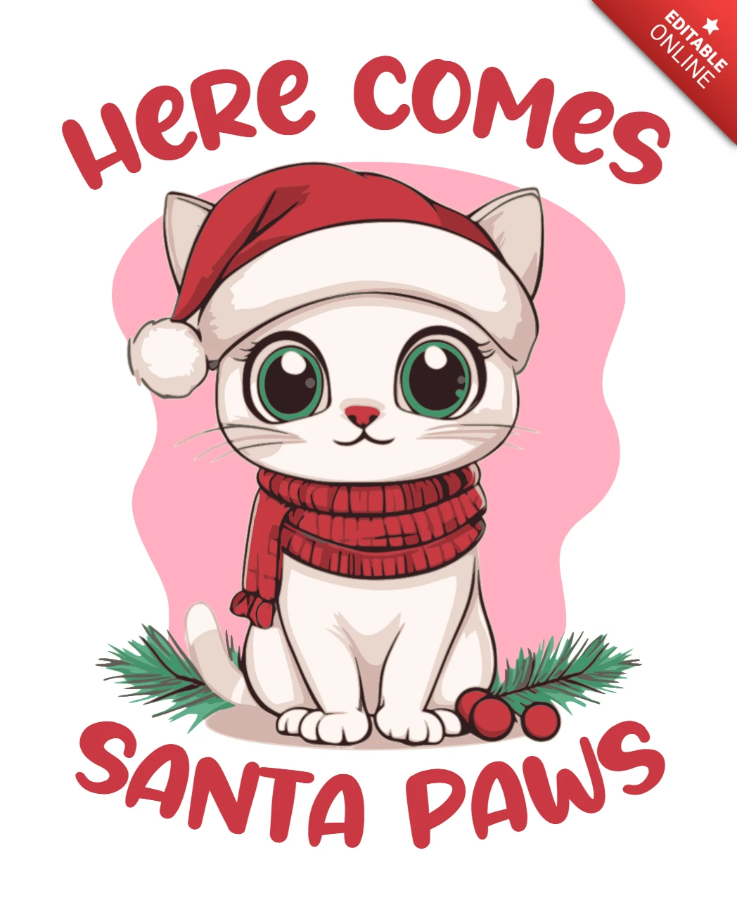 Santa Paws Cute Chibi Cat Design Template for Holiday Apparel