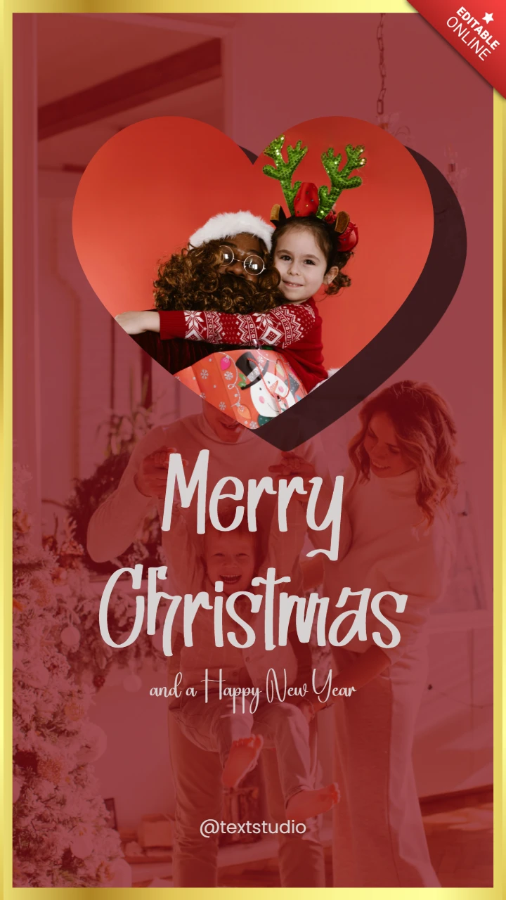 Red Heart Merry Christmas Instagram Story Design Template